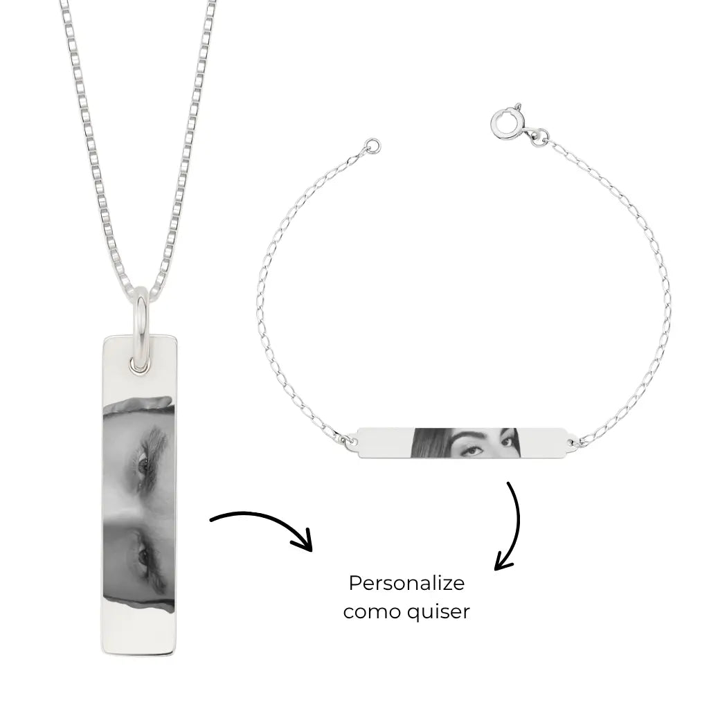 Colar com Pingente + Pulseira Personalizáveis em Prata 925