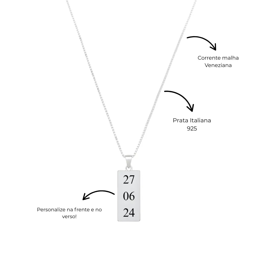 Colar com Pingente Retangular Personalizado em Prata 925