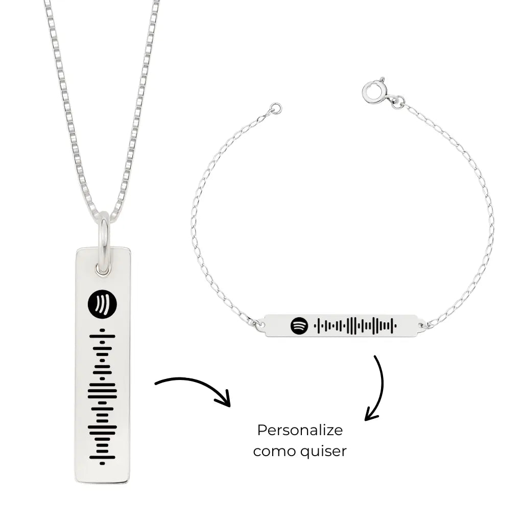 Colar com Pingente + Pulseira Personalizáveis em Prata 925