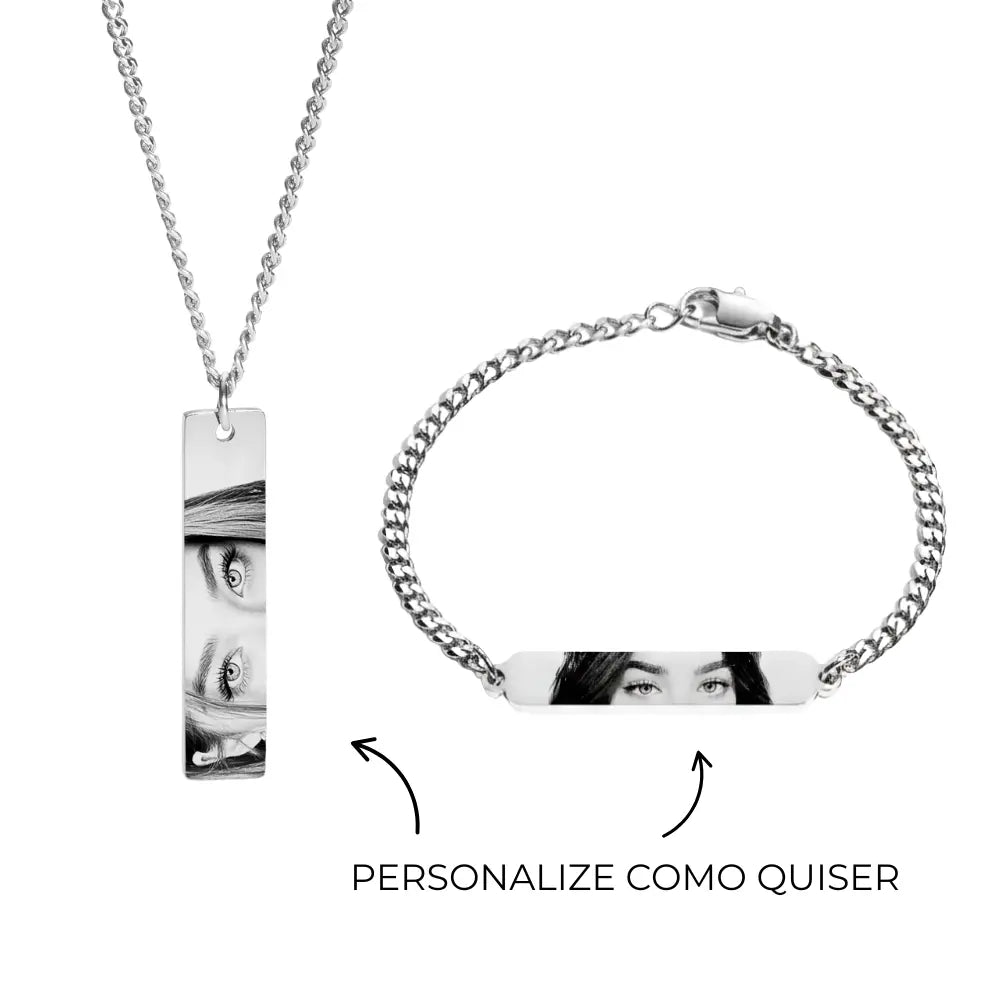 Kit de Colar com Pingente e Pulseira Personalizados + Chaveiro de Brinde