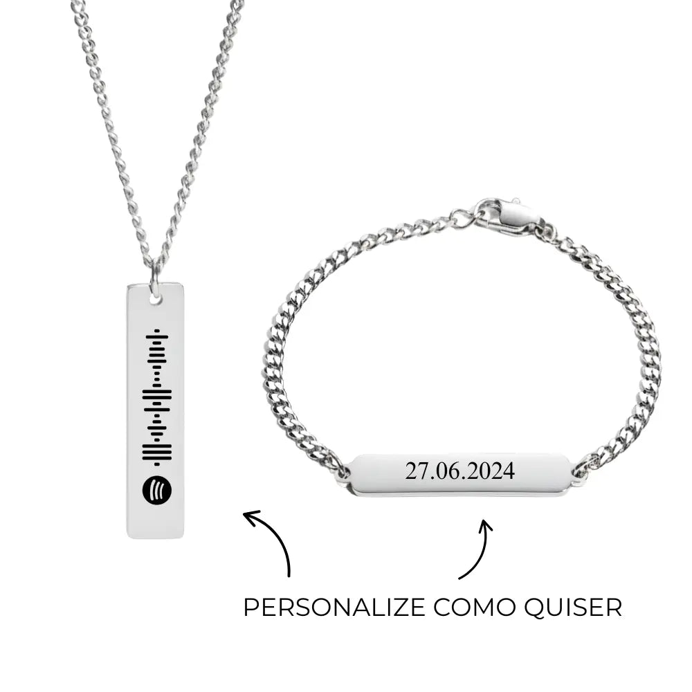 Kit de Colar com Pingente e Pulseira Personalizados + Chaveiro de Brinde